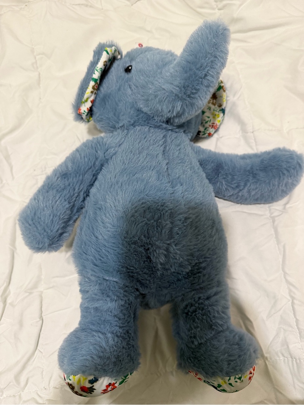 Blue Plush Elephant Stuffed Animal with Floral Accents
